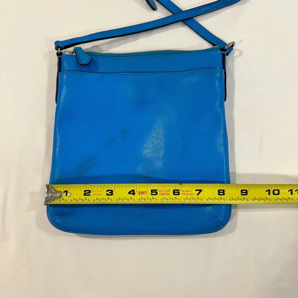 Coach Crossgrain Leather Crossbody Bag Blue Silver Hardware Slim Messenger Small